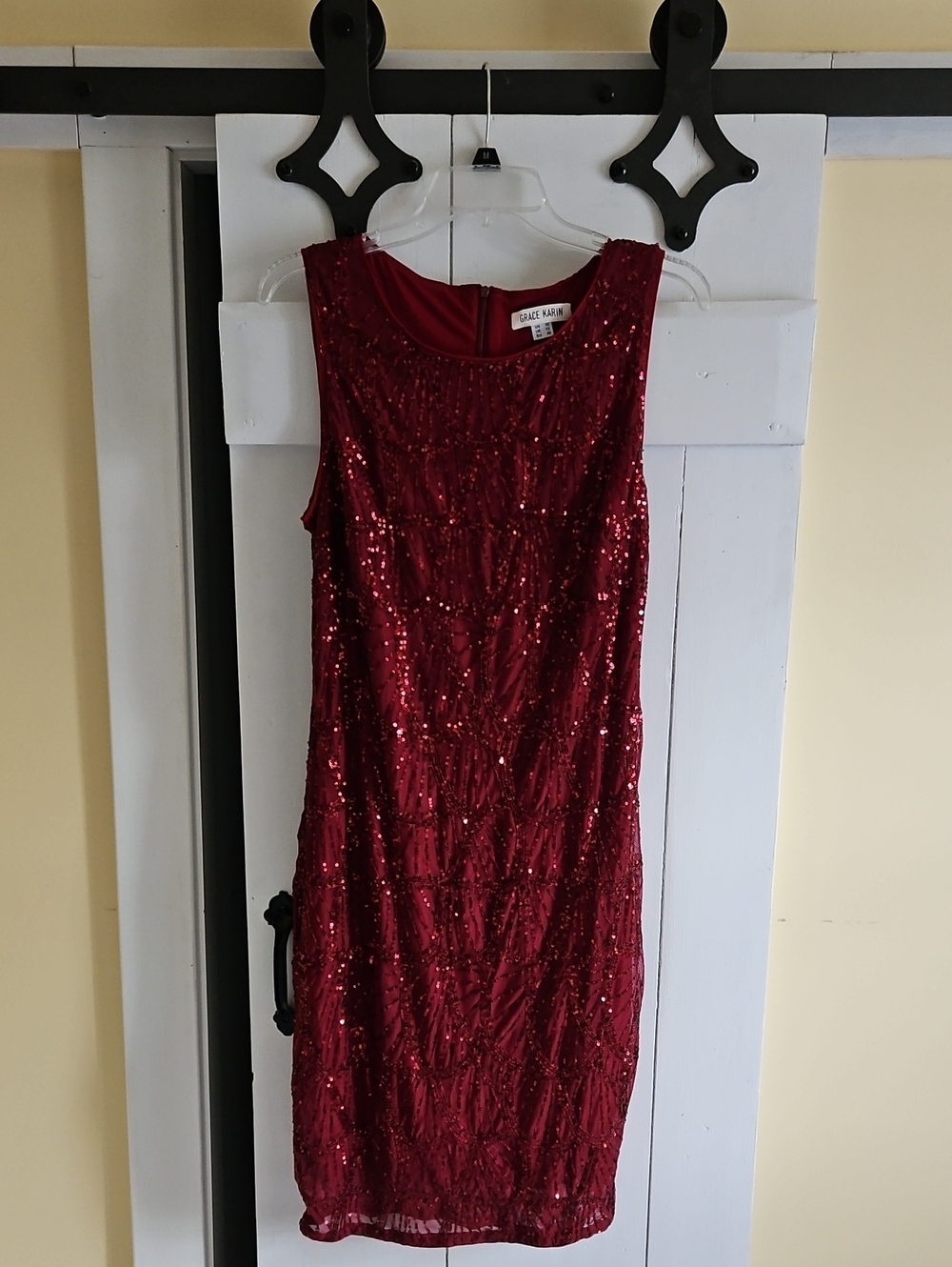 Grace Karin Burgundy Sequin Midi Dress